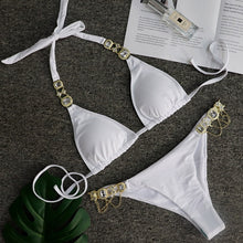 Load image into Gallery viewer, Crystal Silvery Chain Detailed Bikini